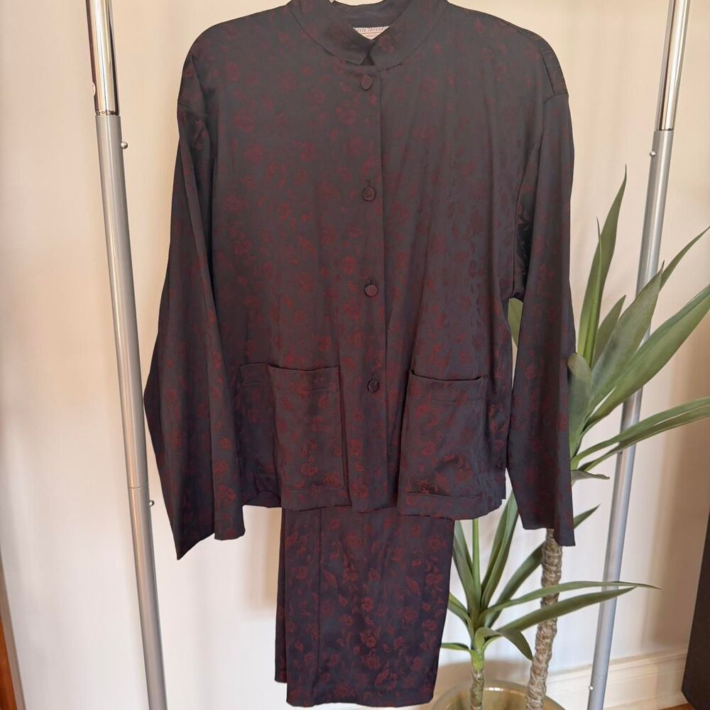 Vintage Basic Threads Satiny Floral Print Suit